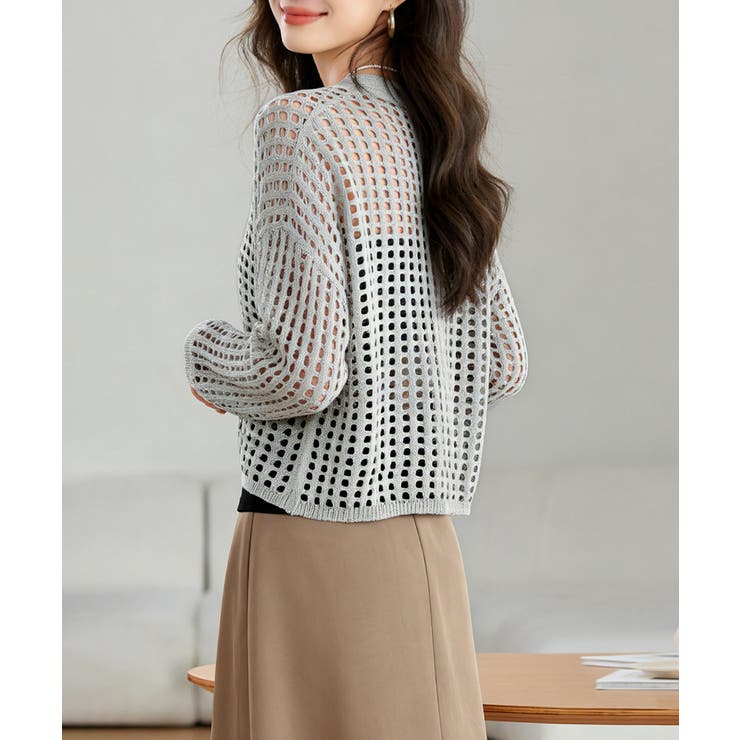 透かし編みシアーカーディガン レディース可愛いサマーニット羽織り きれいめ春夏服… | SUNSHINE CLOSET | 詳細画像3 