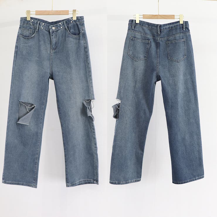 デニムパンツ ダメージ ジーンズ 春夏秋[品番：AGCW0004666