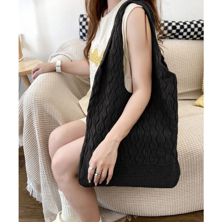 透かし編みニットバッグ韓国風トートバッグ | SUNSHINE CLOSET | 詳細画像4 