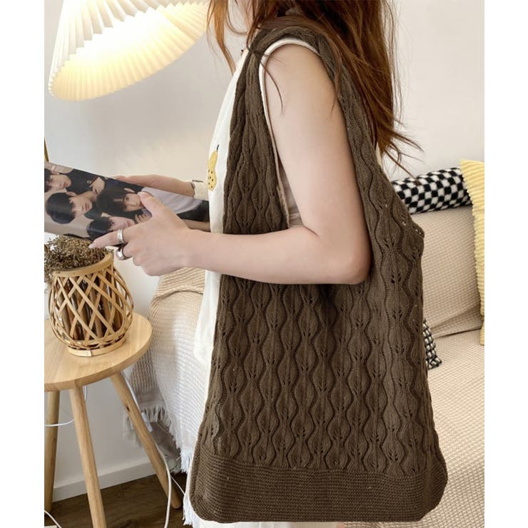 透かし編みニットバッグ韓国風トートバッグ | SUNSHINE CLOSET | 詳細画像7 