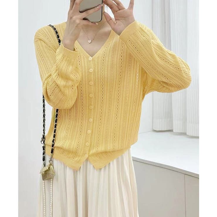 Vネック羽織り 透かし編みニット 程よい透け感前開きサマーニット | SUNSHINE CLOSET | 詳細画像10 