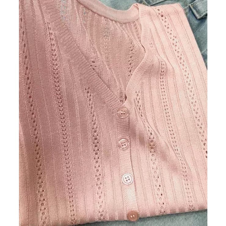 Vネック羽織り 透かし編みニット 程よい透け感前開きサマーニット | SUNSHINE CLOSET | 詳細画像13 
