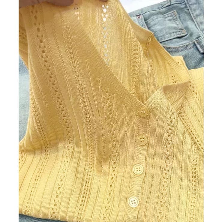 Vネック羽織り 透かし編みニット 程よい透け感前開きサマーニット | SUNSHINE CLOSET | 詳細画像14 