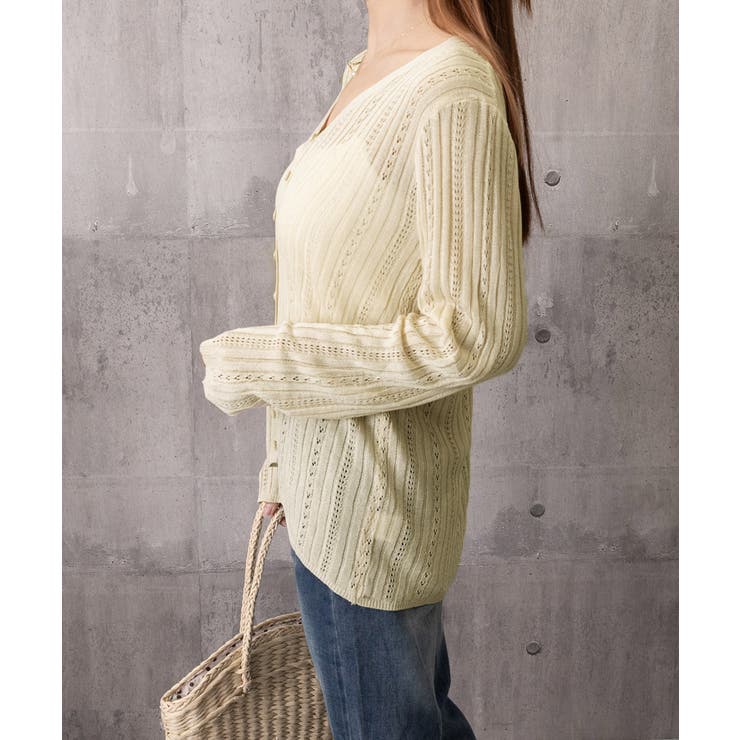Vネック羽織り 透かし編みニット 程よい透け感前開きサマーニット | SUNSHINE CLOSET | 詳細画像17 