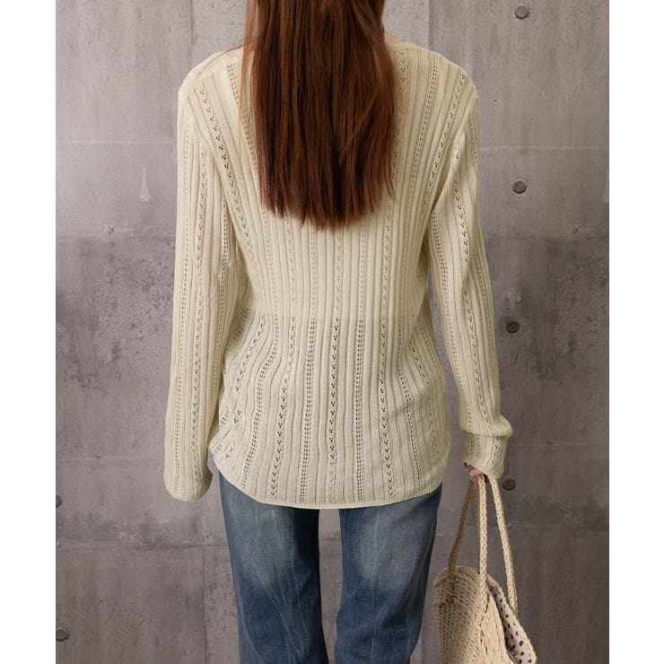 Vネック羽織り 透かし編みニット 程よい透け感前開きサマーニット | SUNSHINE CLOSET | 詳細画像18 