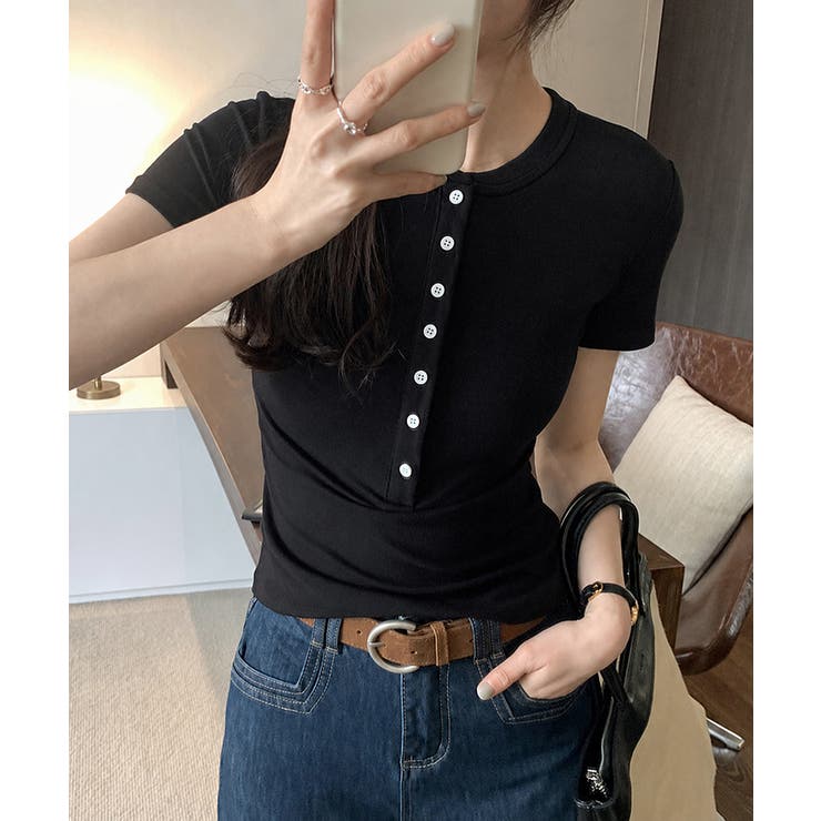 フロントボタンtシャツレディース クルーネックtシャツ きれいめカジュアル | SUNSHINE CLOSET | 詳細画像10 