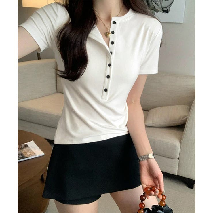 フロントボタンtシャツレディース クルーネックtシャツ きれいめカジュアル | SUNSHINE CLOSET | 詳細画像13 