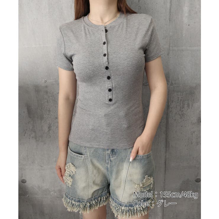 フロントボタンtシャツレディース クルーネックtシャツ きれいめカジュアル | SUNSHINE CLOSET | 詳細画像20 