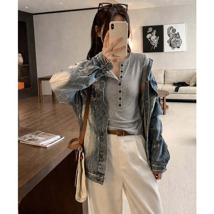 フロントボタンtシャツレディース クルーネックtシャツ きれいめカジュアル | SUNSHINE CLOSET | 詳細画像5 
