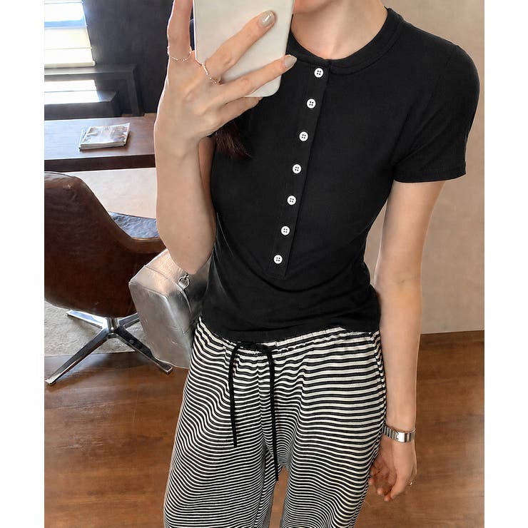 フロントボタンtシャツレディース クルーネックtシャツ きれいめカジュアル | SUNSHINE CLOSET | 詳細画像8 