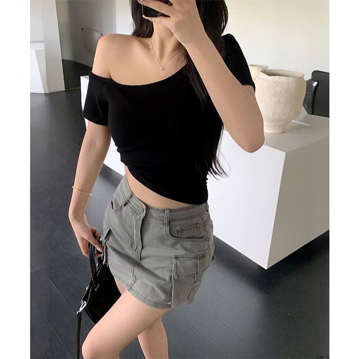 ワンショルダーTシャツオフショルダー夏服[品番：AGCW0006716