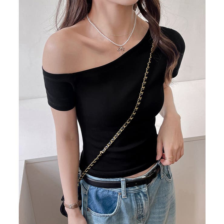 ワンショルダーTシャツオフショルダー夏服[品番：AGCW0006716