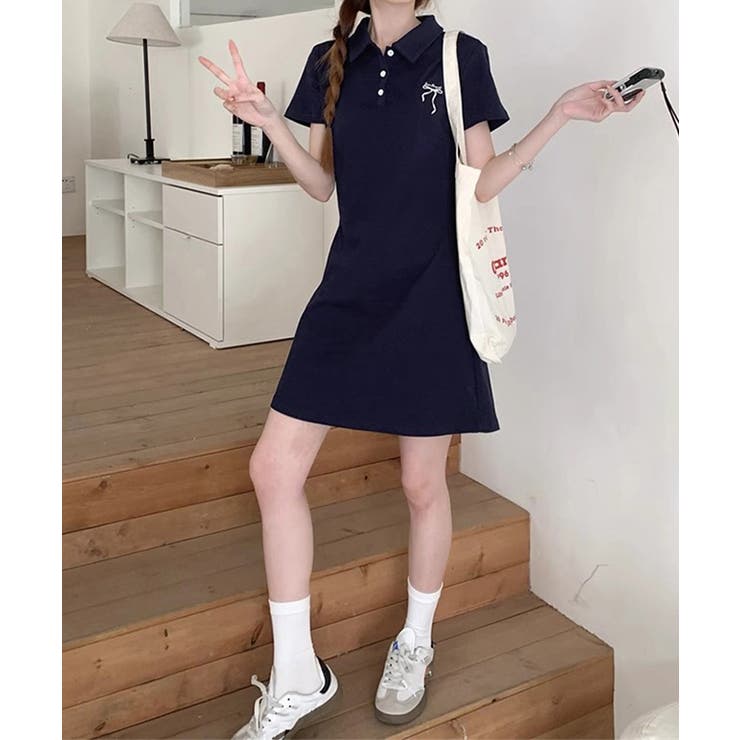 ワンポイントワンピース 大人可愛いAラインワンピ 細見え半袖ワンピース | SUNSHINE CLOSET | 詳細画像17 