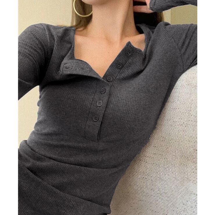 ハーフボタンカットソー長袖タイトtシャツ | SUNSHINE CLOSET | 詳細画像1 