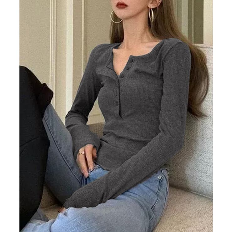 ハーフボタンカットソー長袖タイトtシャツ | SUNSHINE CLOSET | 詳細画像4 