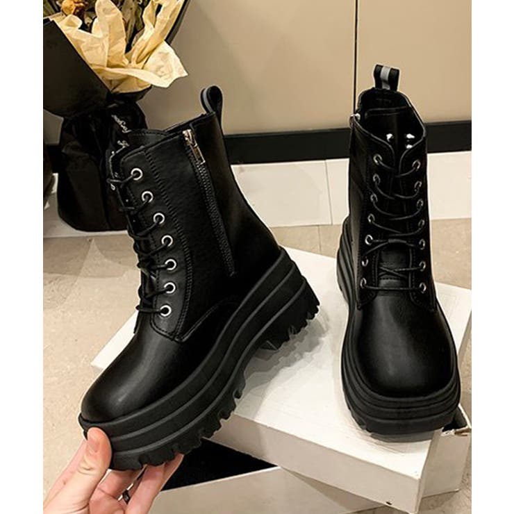ショートブーツ厚底 ワークブーツ美脚脚長[品番：AGCW0006150