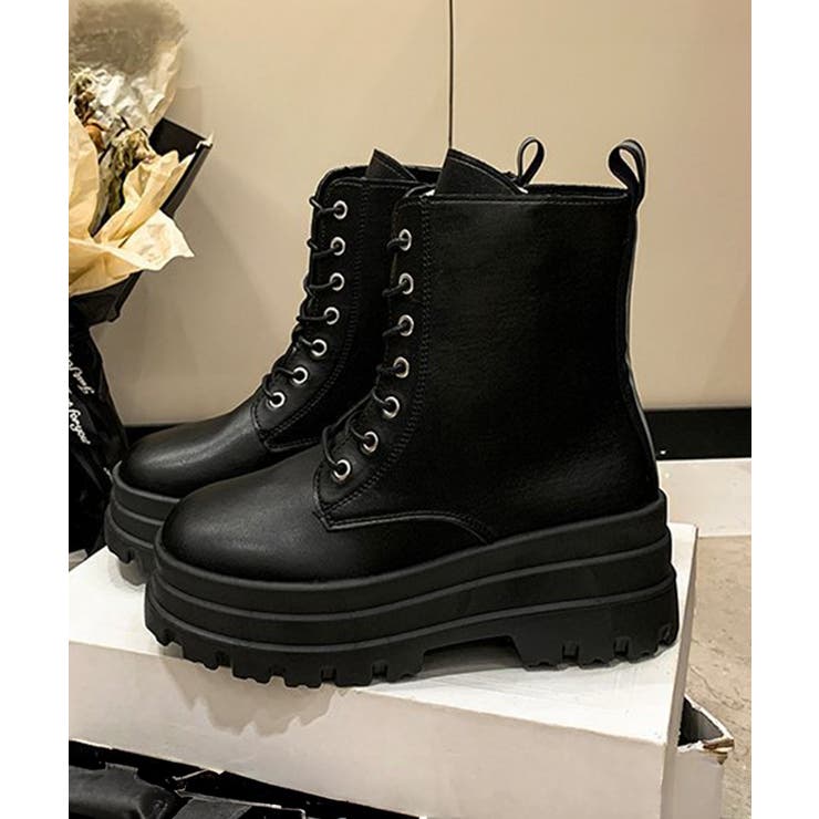 ショートブーツ厚底 ワークブーツ美脚脚長[品番：AGCW0006150