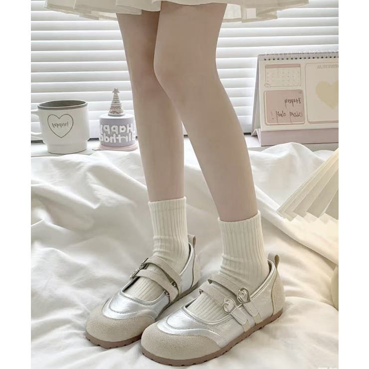 レディースバレエコアスニーカー メタリック異素材切替パンプス ハートバックル | SUNSHINE CLOSET | 詳細画像1 