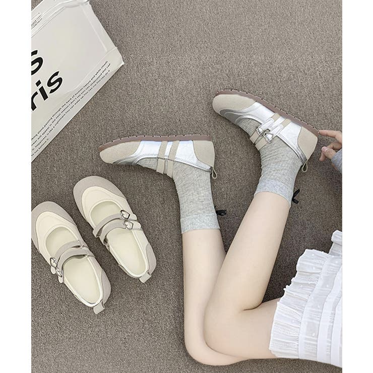 レディースバレエコアスニーカー メタリック異素材切替パンプス ハートバックル | SUNSHINE CLOSET | 詳細画像18 