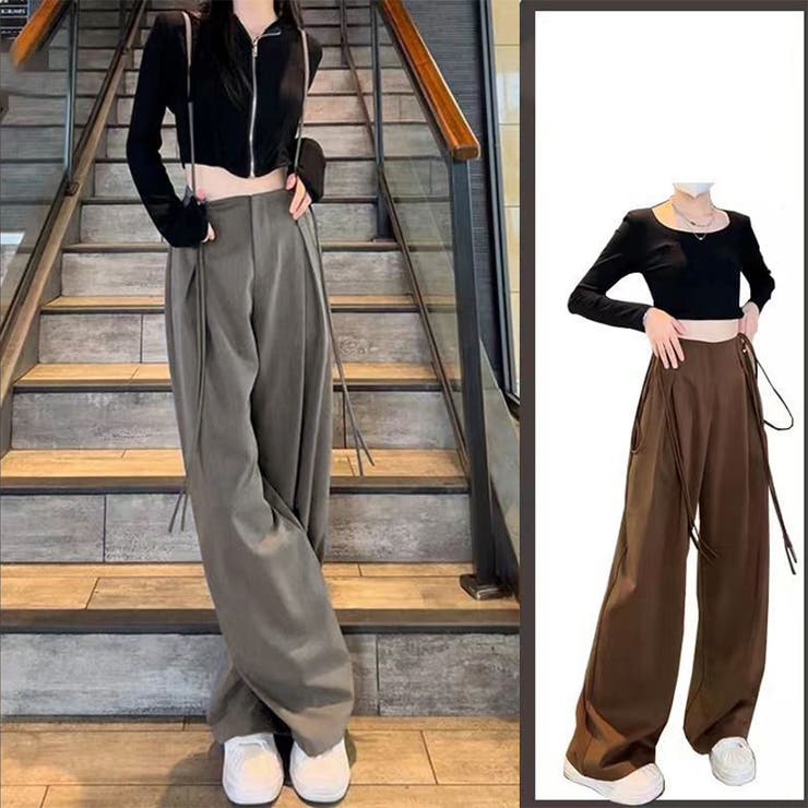 サスペンダー付き ワイドパンツ 2WAY[品番：AGCW0004339]｜SUNSHINE