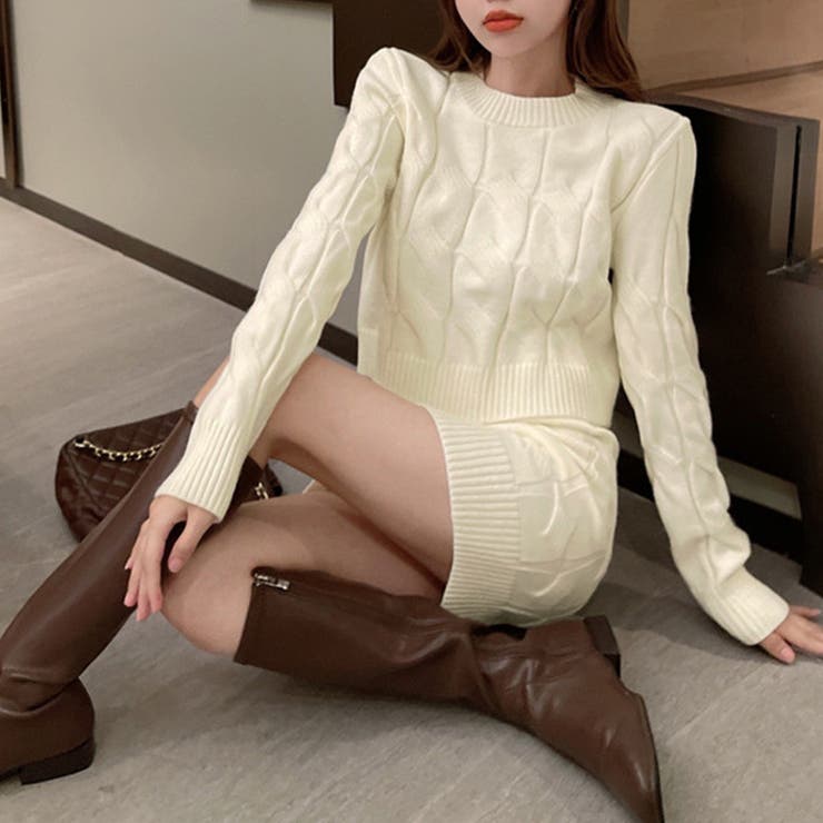 ニットトップス ミニスカートセットアップ[品番：AGCW0004906