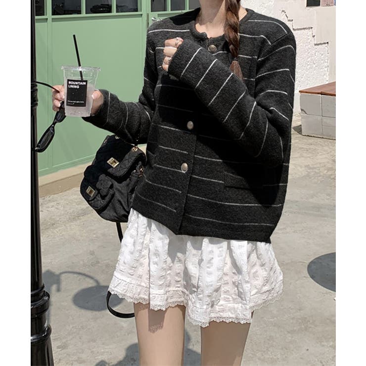 細ボーダーニットカーディガン レディース[品番：AGCW0005095