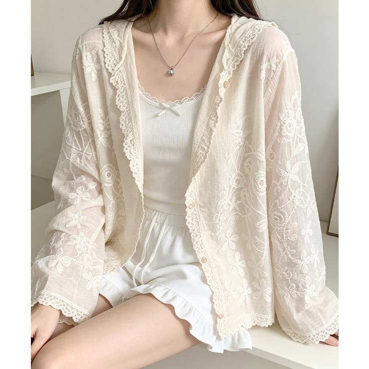 日焼け対策サマーカーディガン 長袖薄手フーディー ナチュラル | SUNSHINE CLOSET | 詳細画像1 