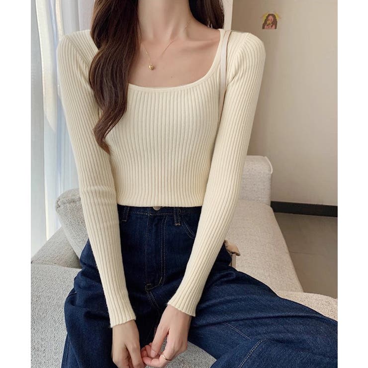 Uネックリブトップススクエアネックニット | SUNSHINE CLOSET | 詳細画像1 