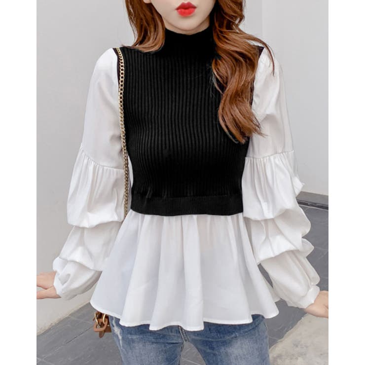 ブラック | ドッキング ニットブラウス レディース | SUNSHINE CLOSET