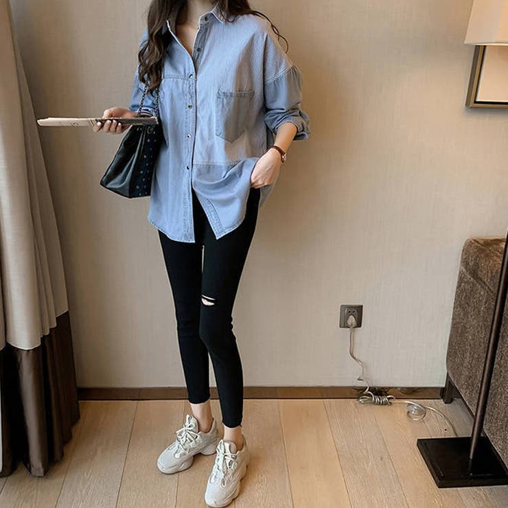 ブラウス シャツ ライトデニムシャツ レディース シャツ デニムシャツ 春 春服 レディース トップス フリル 長袖