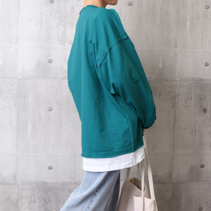 Tシャツレディース 重ね着風 ロンt長袖[品番：AGCW0002512
