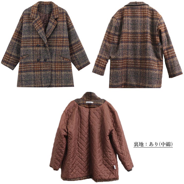 チェック柄 チェスターコート レディース[品番:AGCW0002731 チェック柄 チェスターコート レディース[品番:AGCW0002731