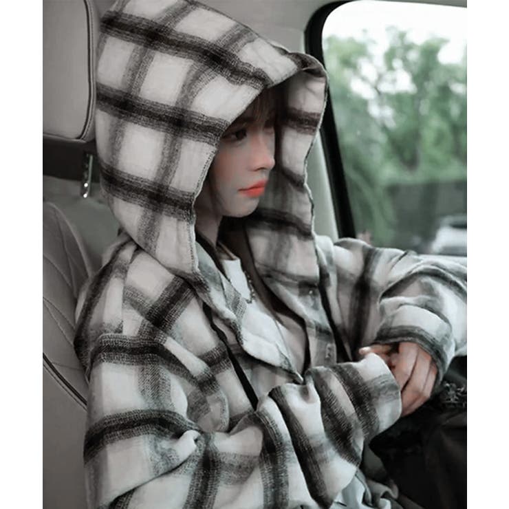 チェック柄フーデッドシャツレディース秋冬 | SUNSHINE CLOSET | 詳細画像10 