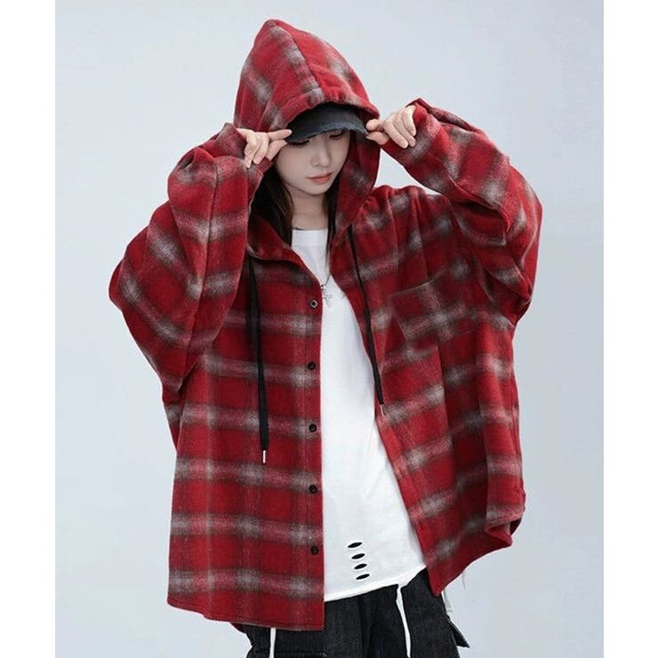 チェック柄フーデッドシャツレディース秋冬 | SUNSHINE CLOSET | 詳細画像12 