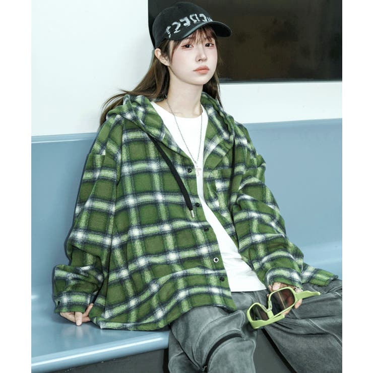 チェック柄フーデッドシャツレディース秋冬 | SUNSHINE CLOSET | 詳細画像13 