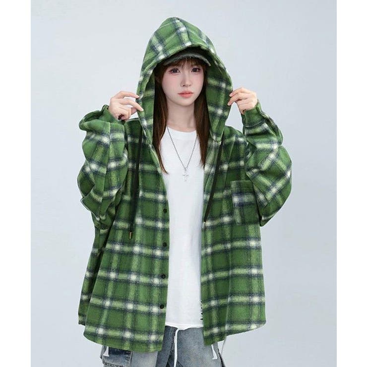 チェック柄フーデッドシャツレディース秋冬 | SUNSHINE CLOSET | 詳細画像14 