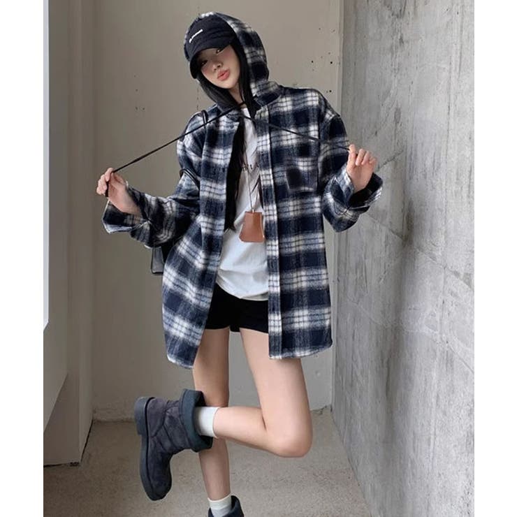 チェック柄フーデッドシャツレディース秋冬 | SUNSHINE CLOSET | 詳細画像15 