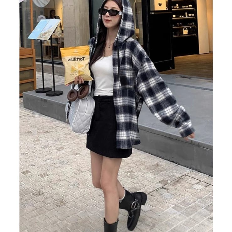 チェック柄フーデッドシャツレディース秋冬 | SUNSHINE CLOSET | 詳細画像16 