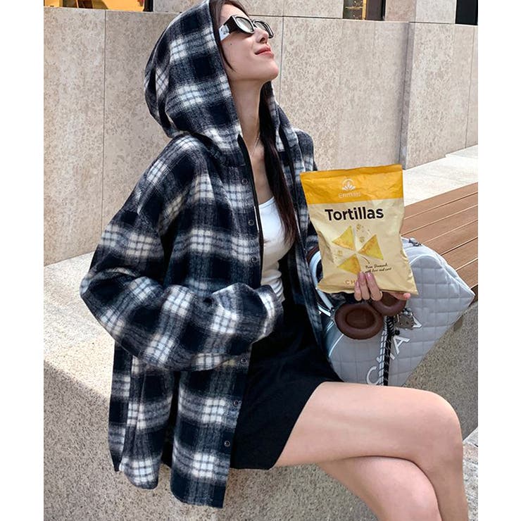 チェック柄フーデッドシャツレディース秋冬 | SUNSHINE CLOSET | 詳細画像19 