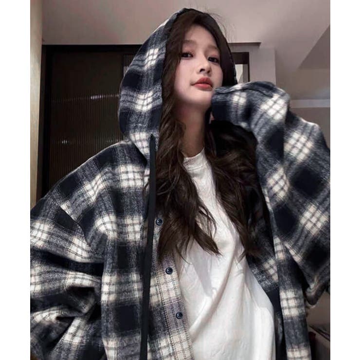 チェック柄フーデッドシャツレディース秋冬 | SUNSHINE CLOSET | 詳細画像20 