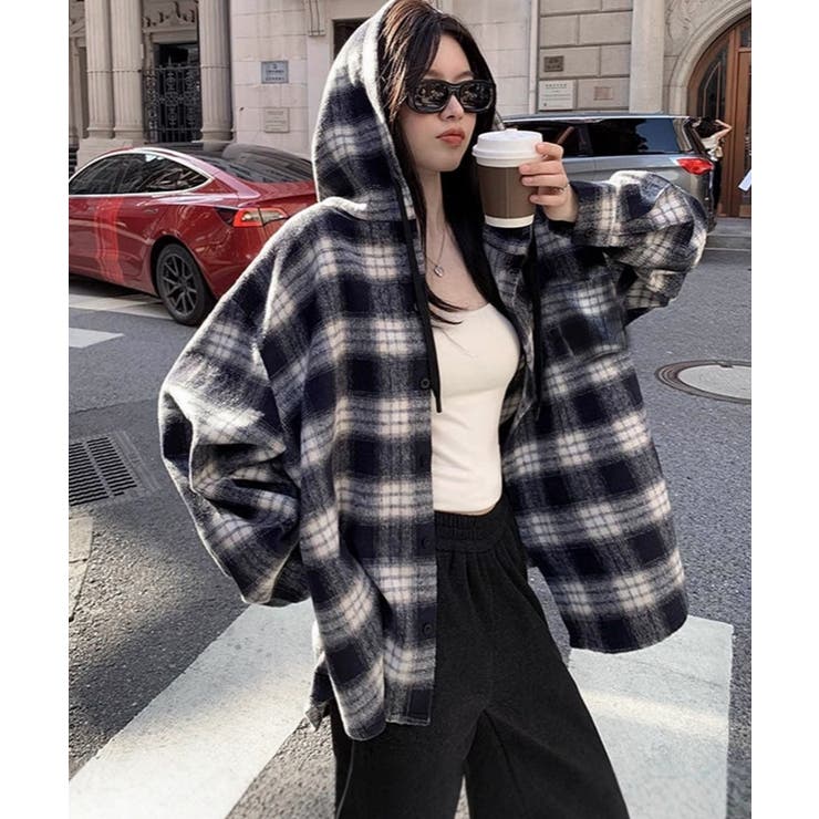 チェック柄フーデッドシャツレディース秋冬 | SUNSHINE CLOSET | 詳細画像21 