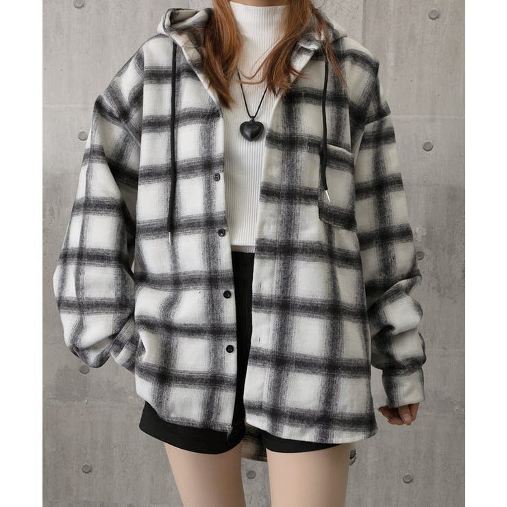 チェック柄フーデッドシャツレディース秋冬 | SUNSHINE CLOSET | 詳細画像23 