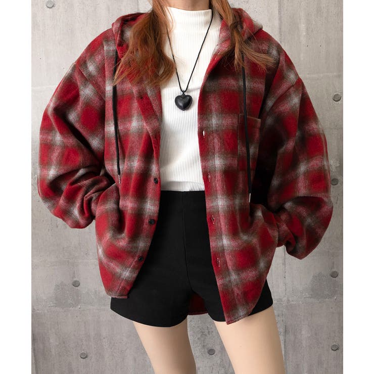 チェック柄フーデッドシャツレディース秋冬 | SUNSHINE CLOSET | 詳細画像24 
