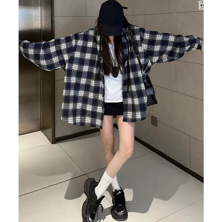 チェック柄フーデッドシャツレディース秋冬 | SUNSHINE CLOSET | 詳細画像3 