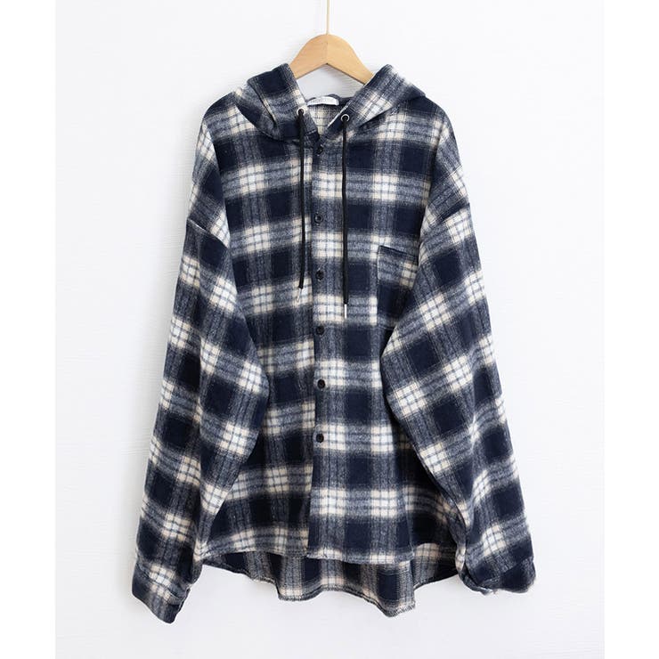 微起毛BIGフードシャツ オーバーサイズシャツジャケット ミディアム丈レトロチェ… | SUNSHINE CLOSET | 詳細画像35 