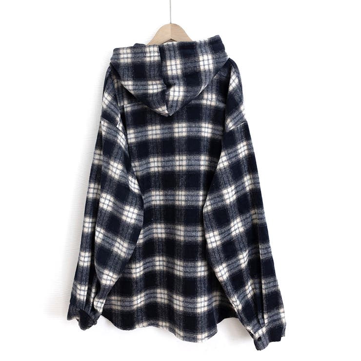 微起毛BIGフードシャツ オーバーサイズシャツジャケット ミディアム丈レトロチェ… | SUNSHINE CLOSET | 詳細画像36 