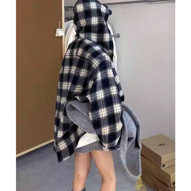チェック柄フーデッドシャツレディース秋冬 | SUNSHINE CLOSET | 詳細画像4 