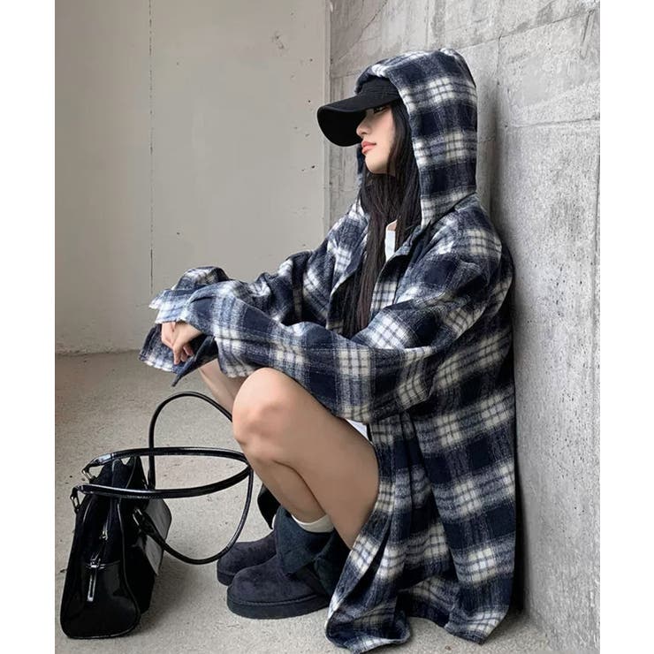 チェック柄フーデッドシャツレディース秋冬 | SUNSHINE CLOSET | 詳細画像5 