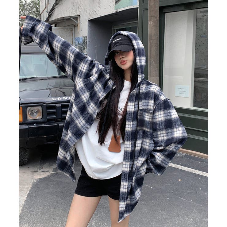 チェック柄フーデッドシャツレディース秋冬 | SUNSHINE CLOSET | 詳細画像6 