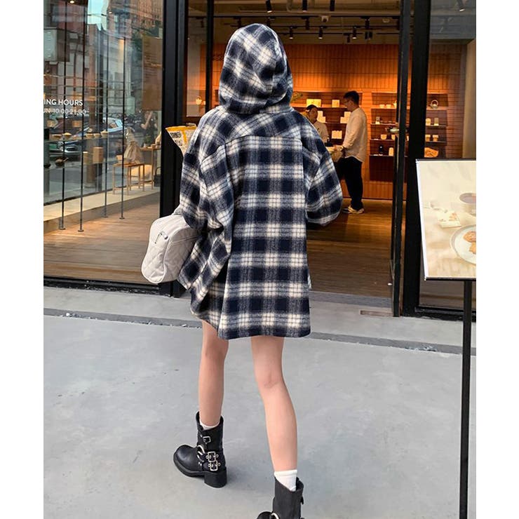 チェック柄フーデッドシャツレディース秋冬 | SUNSHINE CLOSET | 詳細画像7 